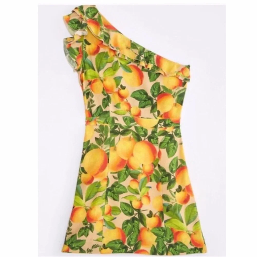 NWT Farm Rio Orange Sands One Shoulder Linen Dress Medium - Picture 4 of 16